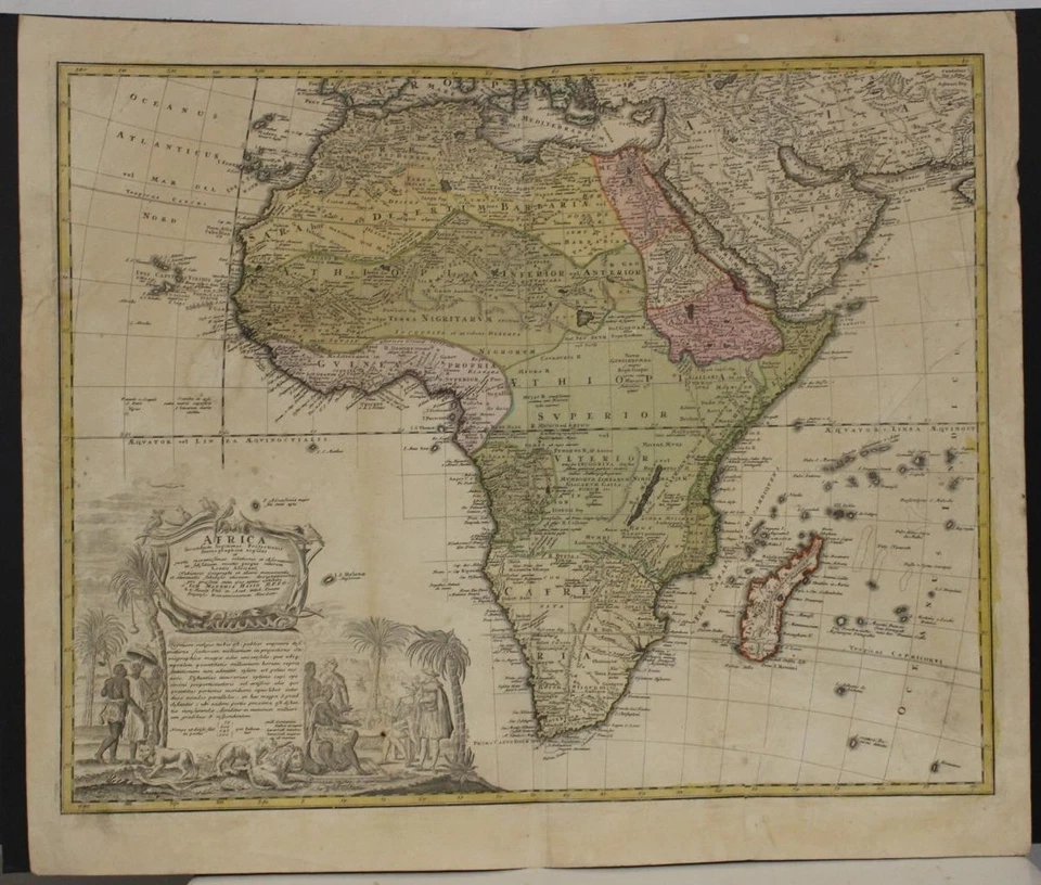 CONTINENTE AFRICANO 1744 HOMANN HEREDEROS Y HAAS INUSUAL MAPA ANTIGUO GRABADO EN COBRE Foto 1 de 1