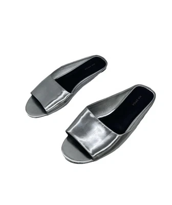 VIA SPIGA Hana Slides Prata Metálico Cromado Biqueira Aberta 6.5M Couro Patente - Imagem 1 de 4