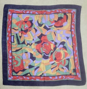 Vintage Multi-Color Bold Mod Print Hand Rolled Silk 33" Square Scarf - Picture 1 of 20