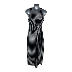 Bodycon Dress Women's UK Size M Black And White Stripe Side Slit Ribbed Slimming - Picture 1 of 7