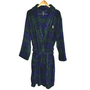 Polo Ralph Lauren Tartan Plush Microfiber Robe S/M Blackwatch Plaid - Pony Logo - Picture 1 of 6