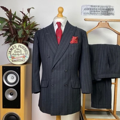 Anderson & Sheppard Savile Row 42S Chalk Pinstripe Bespoke Double Breasted Suit - Image 1 of 4