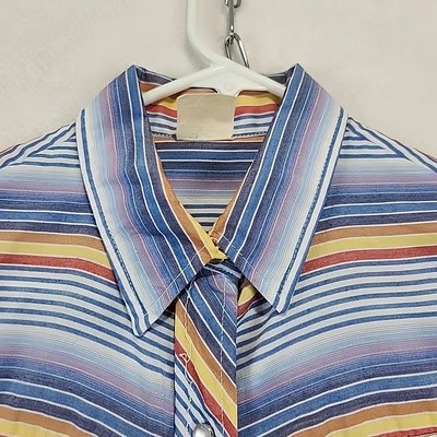 Camisa De Colección Años 70 Western Pearl Manga Larga A Presión Para Mujer Talla 36 Rayas Metálicas Foto 1 de 4