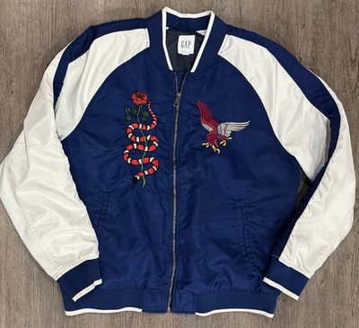Chaqueta de bombardero Gap California Souvenir bordada azul Golden State para hombre XL Foto 1 de 4