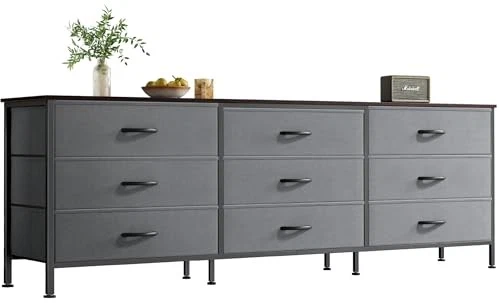  63 Inch Dresser for Bedroom, 13.8"D x 63"W x 26.8"H (9 Drawers) Dark Grey - Image 1 of 4