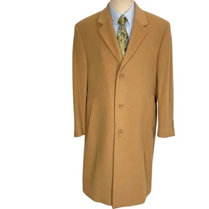 Calvin Klein Overcoat Men 42RE Camel Elegant Timeless Formal Career Topcoat Wool - Picture 1 of 14