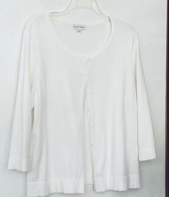 Cárdigan suéter con botones Studio Works para mujer grande blanco mezcla de algodón 3/4 Slvs Foto 1 de 4