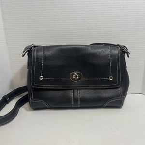 Coach | Black Leather Crossbody Bag with Front Flap and Turnlock - Picture 1 of 6