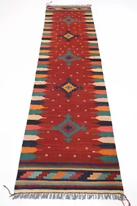 10 ft Hallway Tribal Runner Red Kilim Afghan Hand Knotted Wool Bedroom kilim - Picture 1 of 9