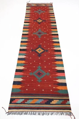 10 ft Hallway Tribal Runner Red Kilim Afghan Hand Knotted Wool Bedroom kilim - Image 1 of 4