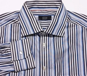 ETON of Sweden Ganghester langärmeliges Kleid Shirt blau gestreift 17,5 36 - Bild 1 von 7