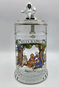 SCHLUCKSPECHT & CO German Stein Mug with Lid and Wind Up Bird. - Picture 1 of 8