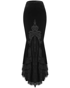 Dark In Love Womens Gothic Skirt Long Black Velvet Lace Fishtail Witch Victorian - Picture 1 of 11