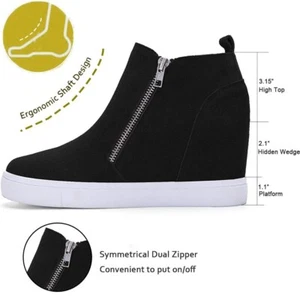 Women's Hidden Wedge Sneakers Zipper Wedge Shoes Sneakers Booties Color Brown - Foto 1 di 6
