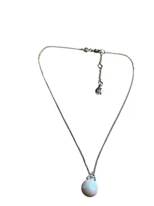 Vintage Monet Faux Pearl Bead Pendant Necklace Clear Rhinestones Goldtone Chain - Picture 1 of 4
