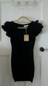Miso Republic Black Bodycon Jumper Dress Frill Sleeves Size 8 - Picture 1 of 7