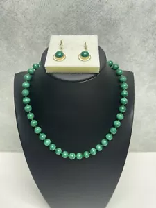 Malachite Necklace 925 Stamped With Earrings Unmatched - Picture 1 of 12