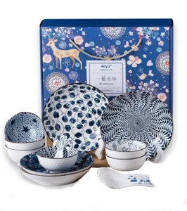 Set di stoviglie in ceramica giapponese cinese piatti ciotole stoviglie 16 pezzi - Foto 1 di 4