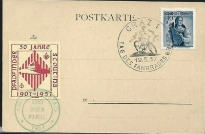 AUSTRIA 5/19/1957 PICTURE POST CARD BOY SCOUTS, LORD BADEN POWELL - Image 1 of 2