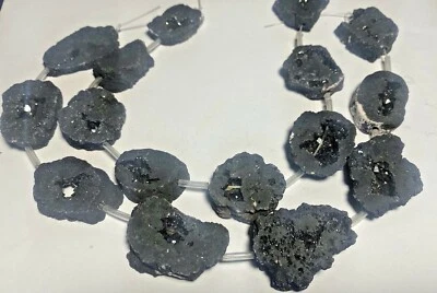 ONE STRAND  NATURAL TITANTIUM COATED BLACK DRUZY FREEFORM 8 PCS BELOW WHOLESALE! - Image 1 of 3