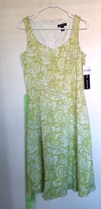 Spenser Jeremy Dress Womens 6  lined White green Green paisley 100% Cotton NEW - Picture 1 of 4
