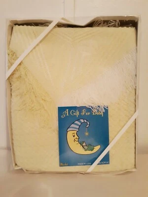 复古婴儿流苏接收婴儿毯子美国制造丙烯酸黄色 B10 — 第 1/4 张图片