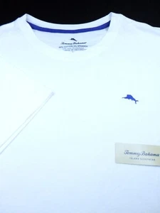 NEW! TOMMY BAHAMA CREW T-SHIRT -M- WHITE NAVY BLUE EMBROIDERED MARLIN -STRETCH - Picture 1 of 5