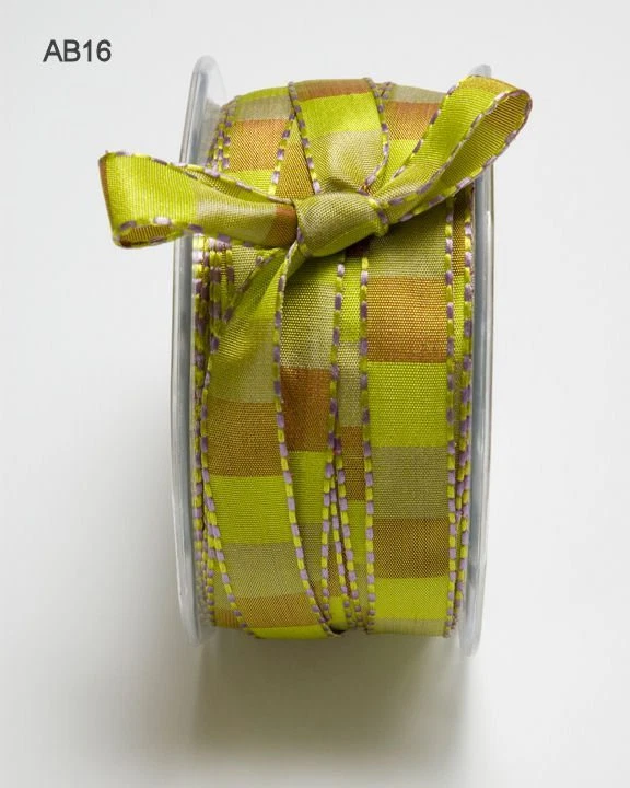 1/2 Inch Green Squared Stitch Ribbon - May Arts AB16  - 50 yards - Image 1 of 1