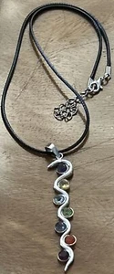 Kundalini Snake Necklace Chakra 7 Natural Stones Silver 925 3.25”Lx0.5”W Rope 18 - Picture 1 of 14