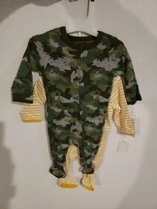 Cat & Jack 0-3m BOYS ARMY/ YELLOW 2-pc 100% Cotton pj set NEW - Picture 1 of 4