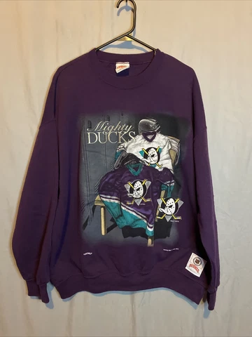 Vintage 1994 Mens XL Mighty Ducks Nutmeg Purple Crewneck Sweater NHL Hockey Cover
