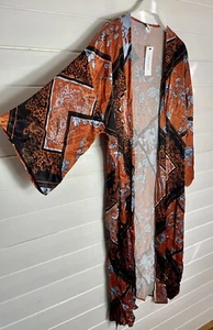 Topshop orange blau Patchwork Blumenmuster Satin Kimono 12 40 brandneu mit Etikett - Bild 1 von 5