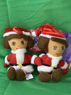 Dora The Explorer Christmas Clip Talking (2) Plush Dolls 7” Nick Jr From 2008 - Image 1 of 4