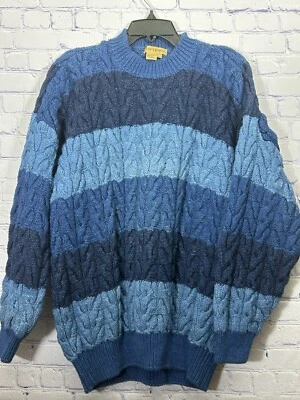 Suéter tejido con cable grueso azul tallado con volantes talla grande muy pesado (E) vintage para hombre Foto 1 de 4