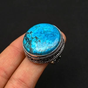 Natural Blue Turquoise Gemstone Handmade 925 Sterling Silver Ring Jewelry Gift - Picture 1 of 4