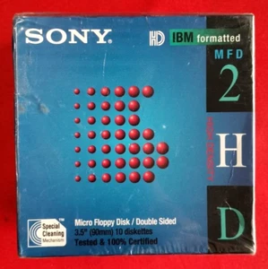 Sony HD IBM Formatted MFD 2 Micro Floppy Disk Double Sided 10 Pack 2HD - NEW - Picture 1 of 3