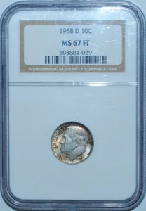 1958 D NGC MS67FT Full Torch Roosevelt Dime - Picture 1 of 2