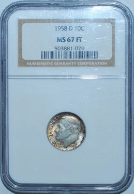 1958 D NGC MS67FT Full Torch Roosevelt Dime - Image 1 of 2