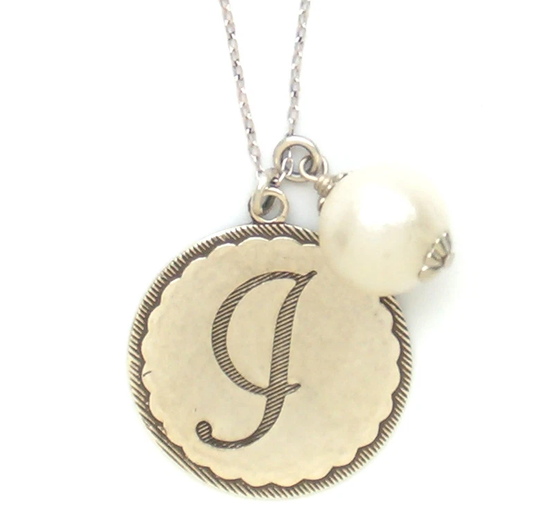 John Wind Monogram Necklace Silver Sorority Gal Initial Cotton Ball Maximal Art - Image 1 of 1