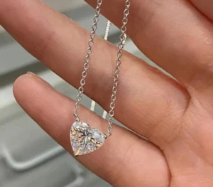 Prong Set 4CT Heart Cut IGI Lab Grown Diamond/CVD Women's Pendant 14K White Gold - Picture 1 of 13