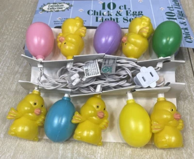 Vintage Easter Chick & Egg Blow Mold String Christmas Tree Light Decorations - Image 1 of 4