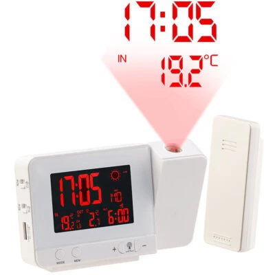 infactory Funk-Wetterstation mit Projektions-Wecker, Außensensor und USB, weiß - Bild 1 von 4