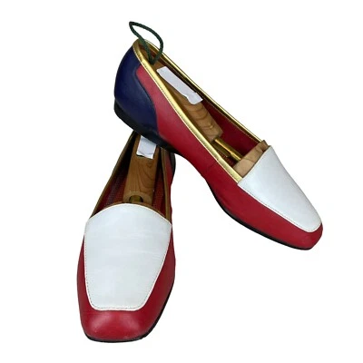 Mocasines sin cordones de cuero para mujer Enzo Angolini 6 M rojo blanco azul Foto 1 de 4