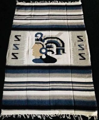 4' x 7' Vintage Folk Art Latin Mexican Aztec Salti Blanket Weaving Wool Rug #1 - Image 1 of 4