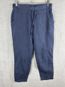 Athleta Wide Leg 100% Linen Pant Button Pockets Elastic Tie Waist Sz 4 navy blue - Picture 1 of 9