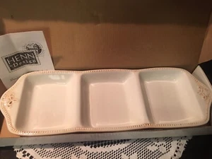 Roseville;Henn Pottery Provence Divided Condiment Dish;Ivory w/scrolls,EXCELLENT - Picture 1 of 7