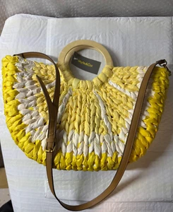 Style & Co Straw Tote Crossbody, Lemon - Picture 1 of 4