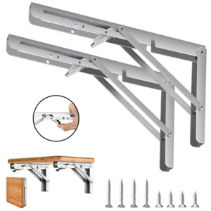 Folding Shelf Heavy Duty Wall Mount Steel Collapsible Brackets For Bench Table - Picture 1 of 29