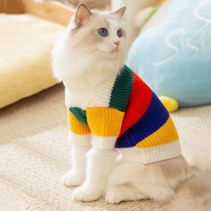 Colorful Puppy Striped Sweater Thickened Dog Knitted Sweater Autumn - Picture 1 of 12