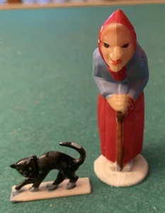 Vintage Halloween kleine Hexe & Katze Kunststoff Figuren Hongkong Tortenaufleger? - Bild 1 von 3
